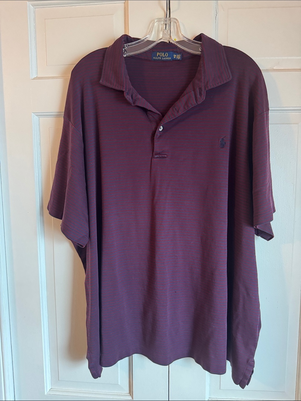GUC Polo by Ralph Lauren Men's Deep Burgundy and Blue Small Stripes
